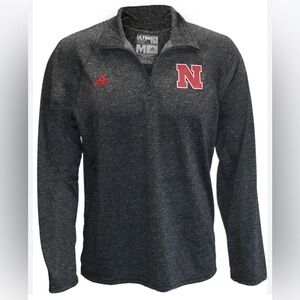 Adidas Nebraska Cornhuskers Black Heather 1/4 Zip Long Sleeve Ultimate Tee Large